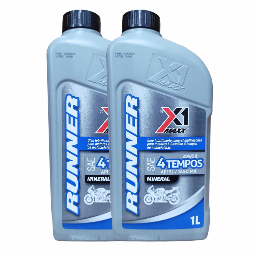 Kit 2x Óleo Lubrificante Motor 4 Tempos 20w50 Mineral Moto X1 Maxx 1 Litro