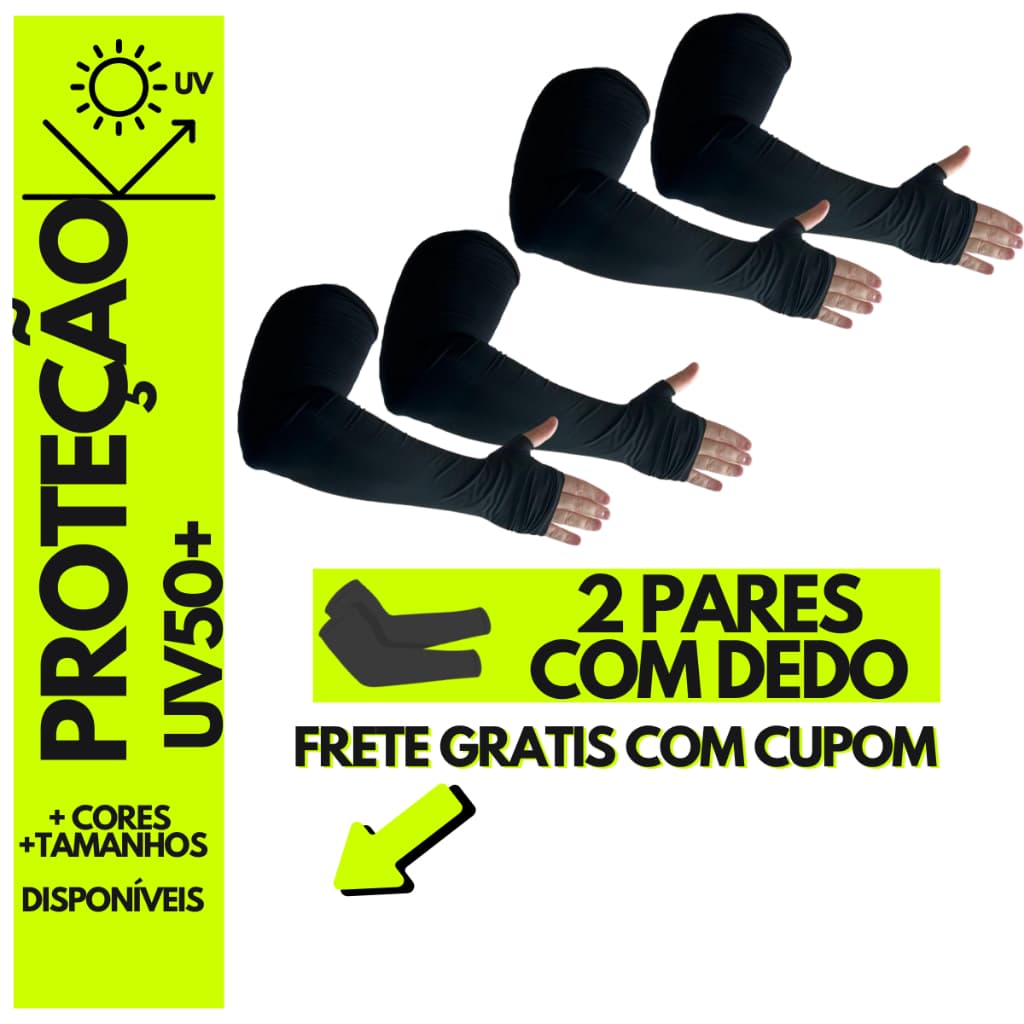 2 Pares de Manguito com Dedo Dedeira Anema Proteção UV50+ Fitness Academia Unissex Moto Esporte