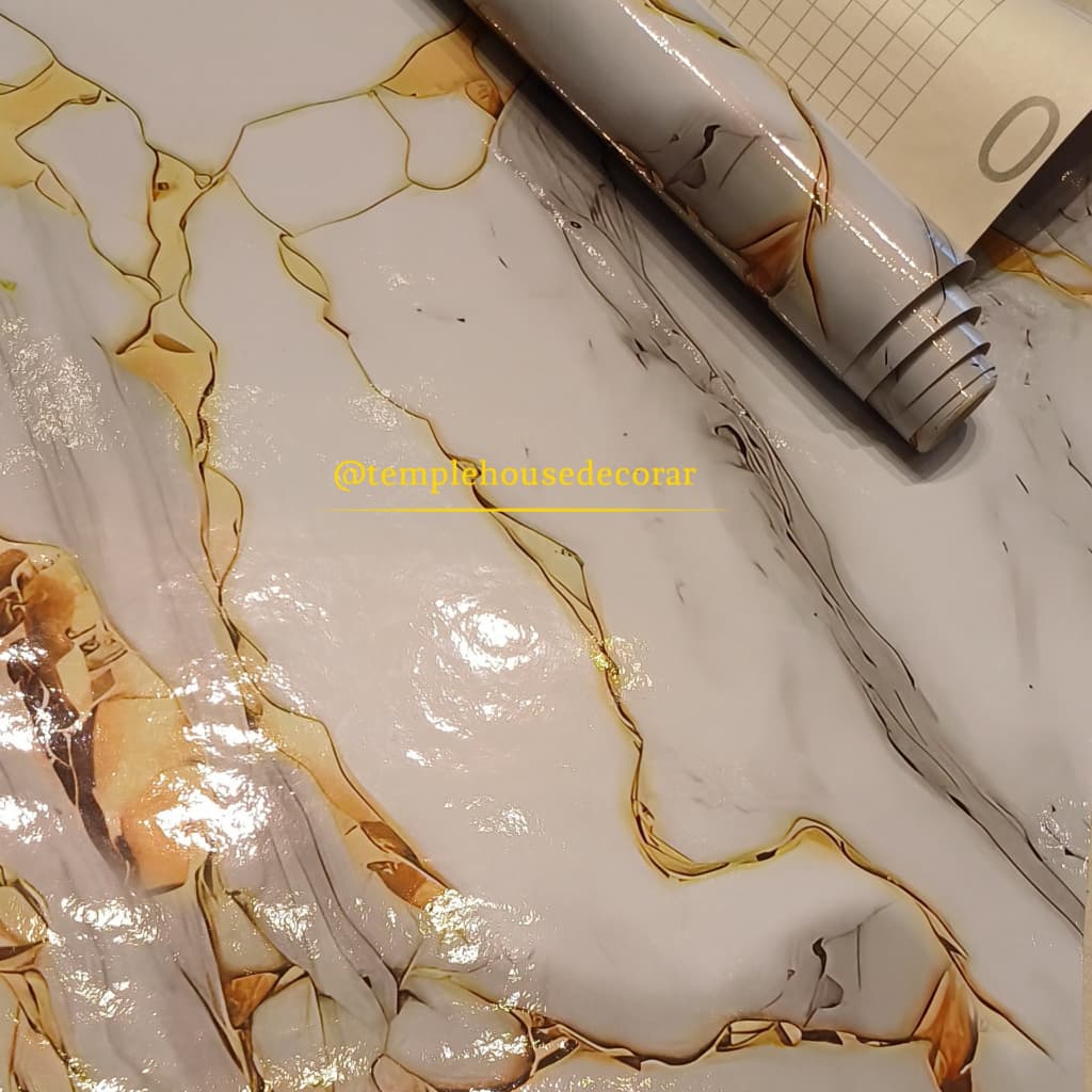 Papel de Parede Adesivo Mármore Dourado 60cm x 5mt para-salas cozinhas, quartos, lavabos Pia, Moveis