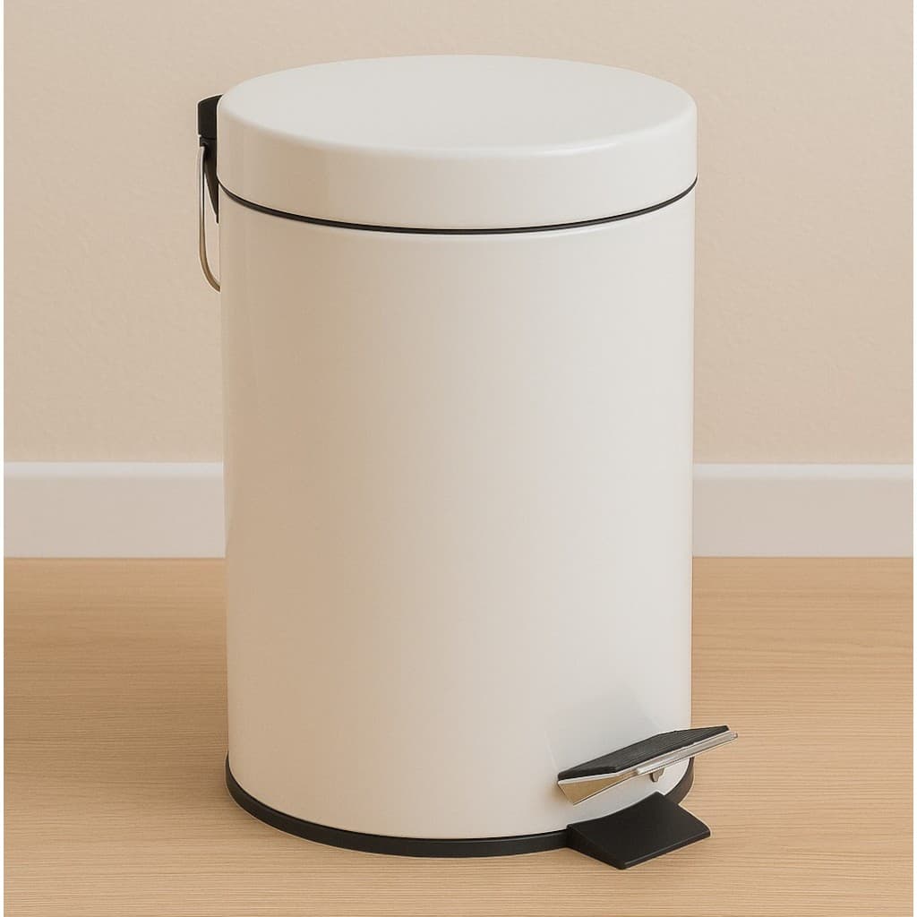 Lixeira Branca Fosca 5 Litros de Aço Inox Redonda com Pedal Branco Matte com Balde Removível