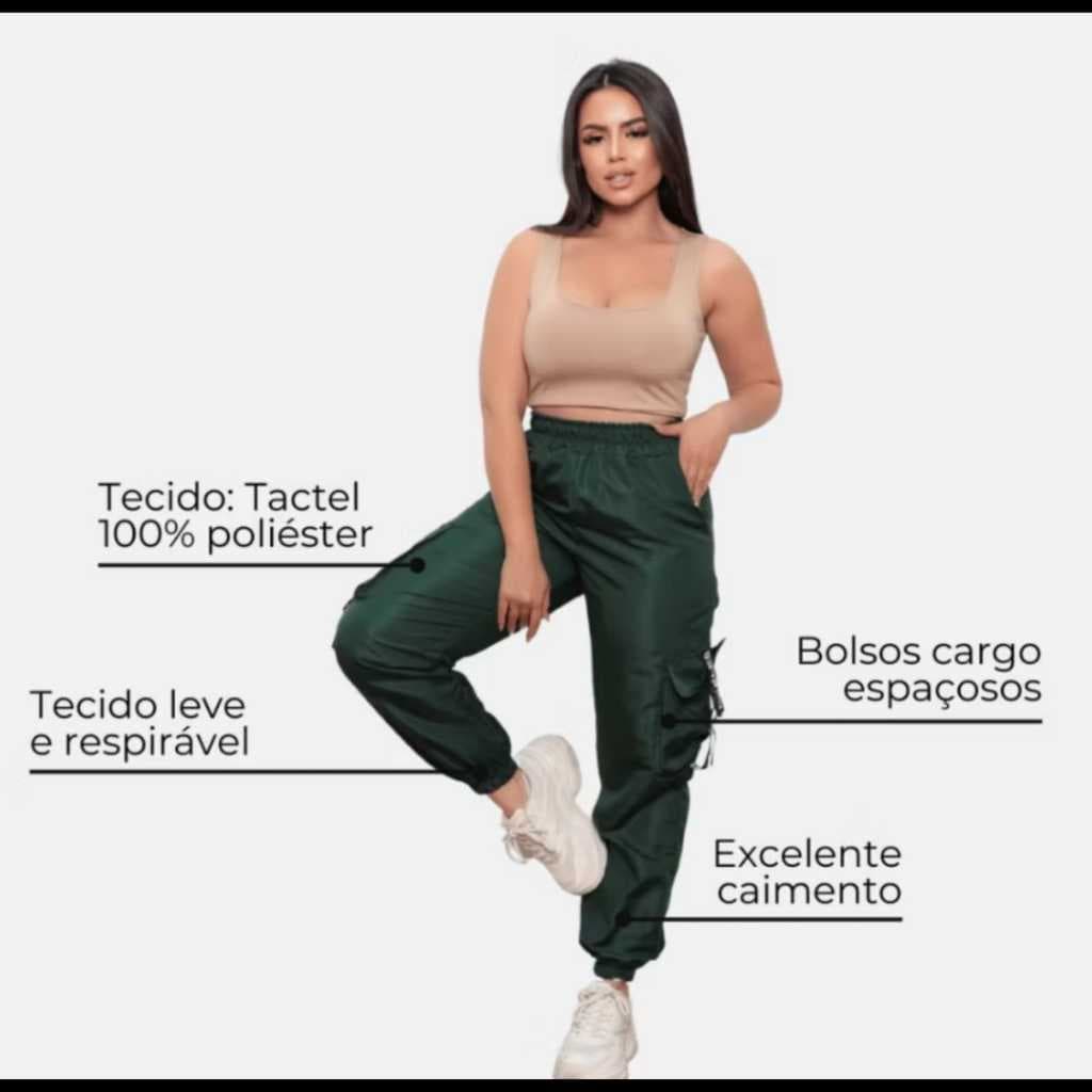 calça feminina jogger cargo blogueira 4 bolsos unisex tactel