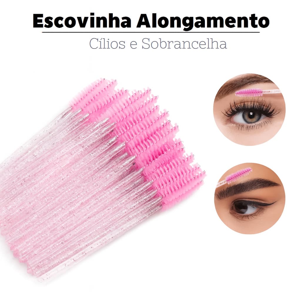 Escovinha Descartável para Cílios e Sobrancelhas 1 Unidade Haste Transparente com Glitter Rosa