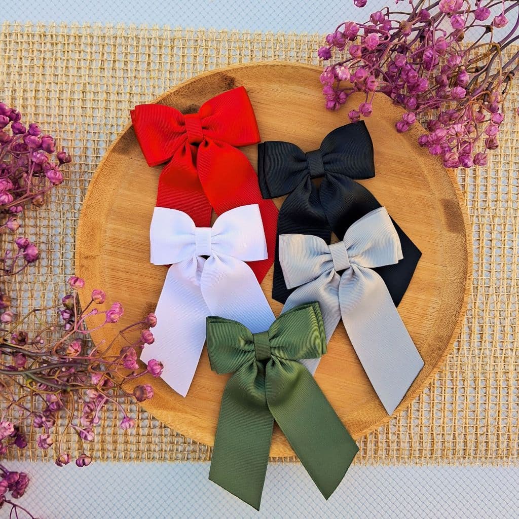 Laço com Pontas Alice Tam M para Cabelo Feminino Infantil Menina Gravatinha Prendedor Cores Neutras