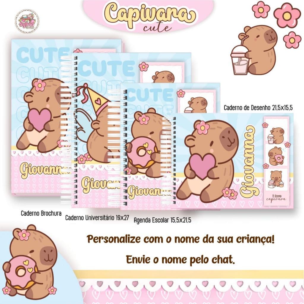Caderno ou Agenda Capivara Cute Capas Personalizadas | Vários Modelos | Volta às Aulas com Fofura!