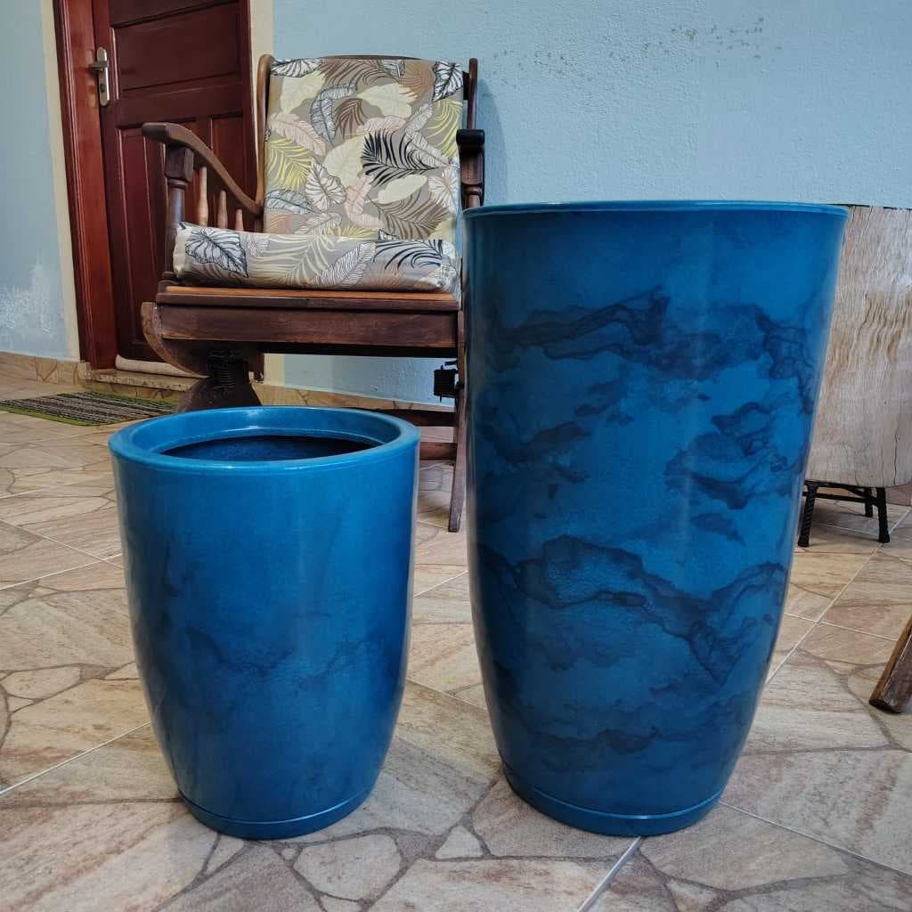 Kit 2 Vasos de Polietileno Para Plantas, Flores, Jardim e Decoração - Cone Bojo Marmorizado N1 e N2
