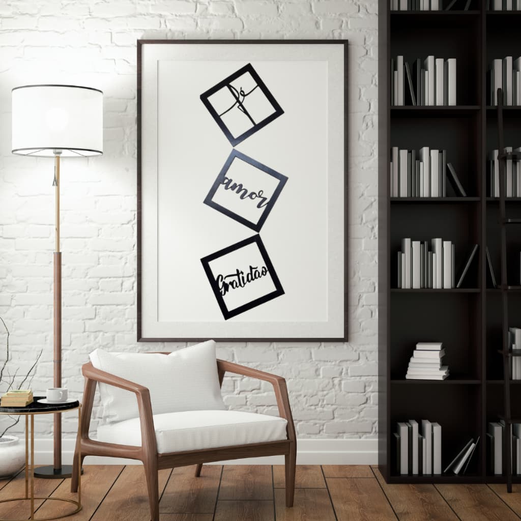 Kit 3 Quadros Decorativos Fé Amor Gratidão Mdf Decoração