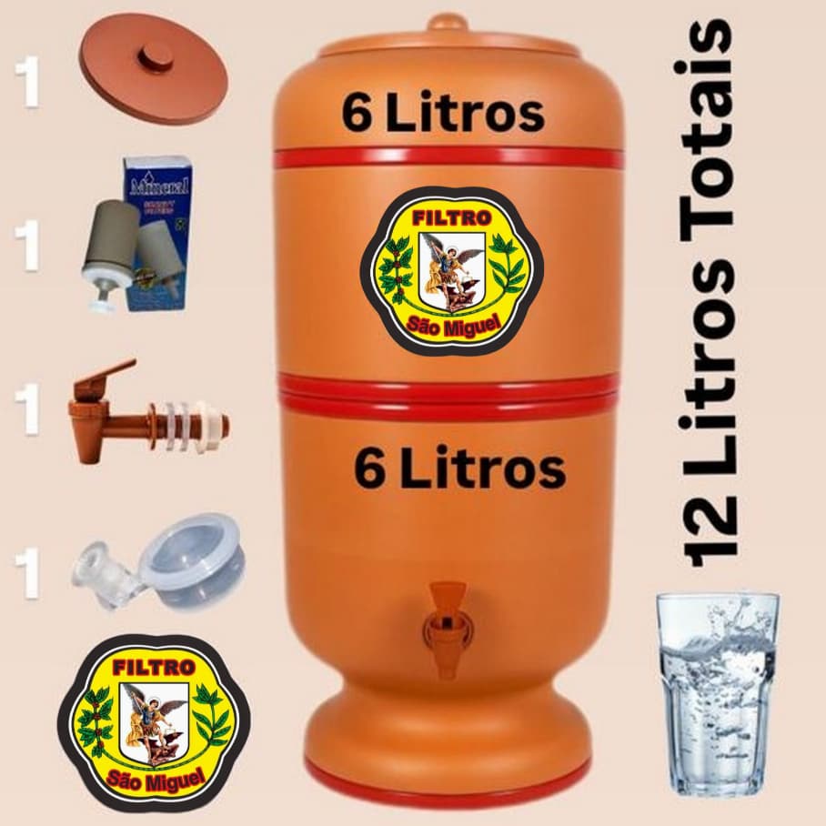 Filtro de Barro 12 Litros Completo Tradicional com Vela, Boia e Torneira Jaboticabal Bebedouro Dágua