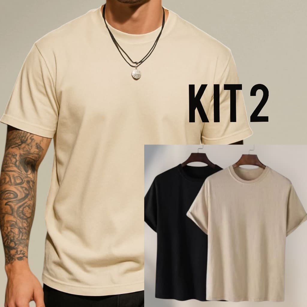 Kit 2 Camisetas Masculinas Lisas Leves e Confortáveis 100% Algodão