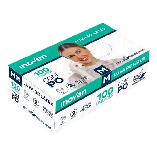 Luva de Látex Tamanho M 100un Descartável Branca Com Pó Inoven