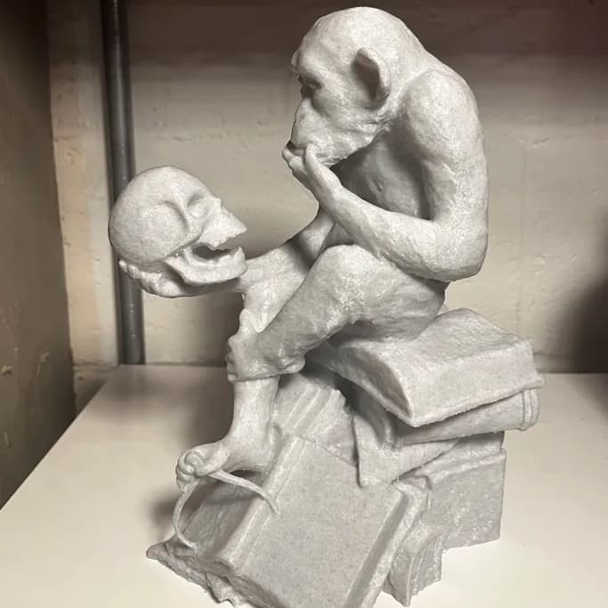 Escultura de Macaco Pensador - Escultura Decorativa p/ Casa Mesas Estantes Prateleiras