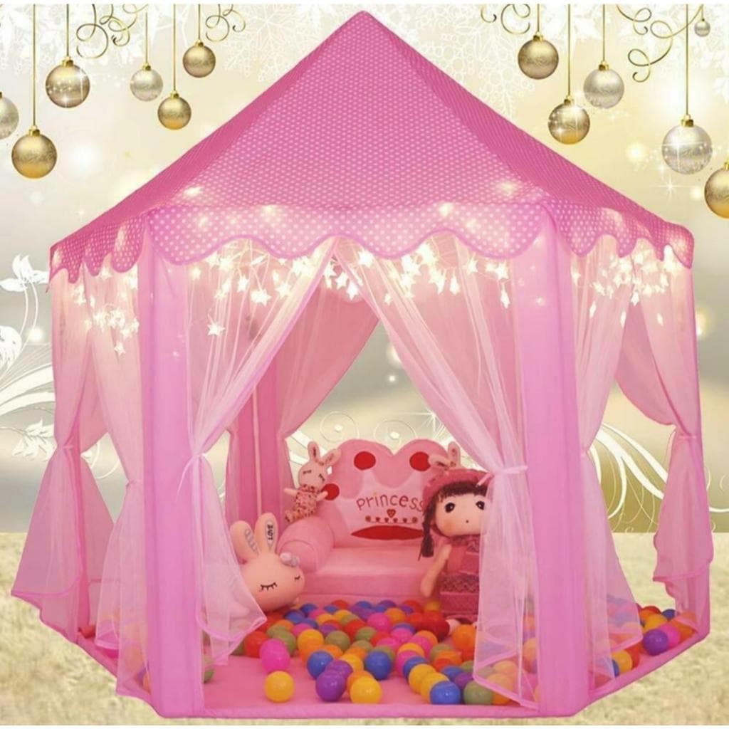 Tenda Castelo Barraca Rosa Com Luz Led Formato Estrela Melhor Presente