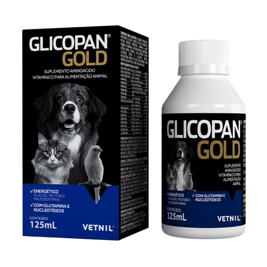 Glicopan Gold 125mL Vetnil - Suplemento Vitamínico - Vitamina para Cachorros e Gatos