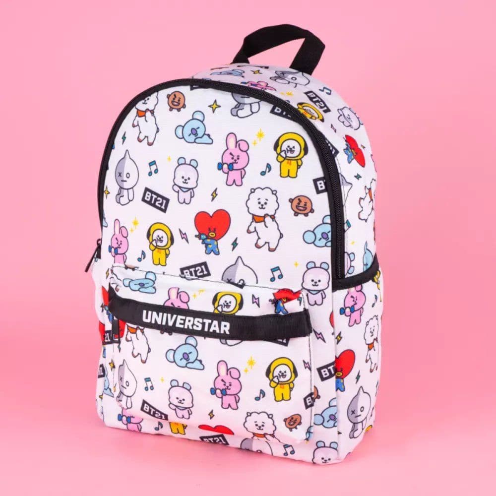 Mochila BT21 Personagens BTS Kpop Escolar Juvenil cor Branca