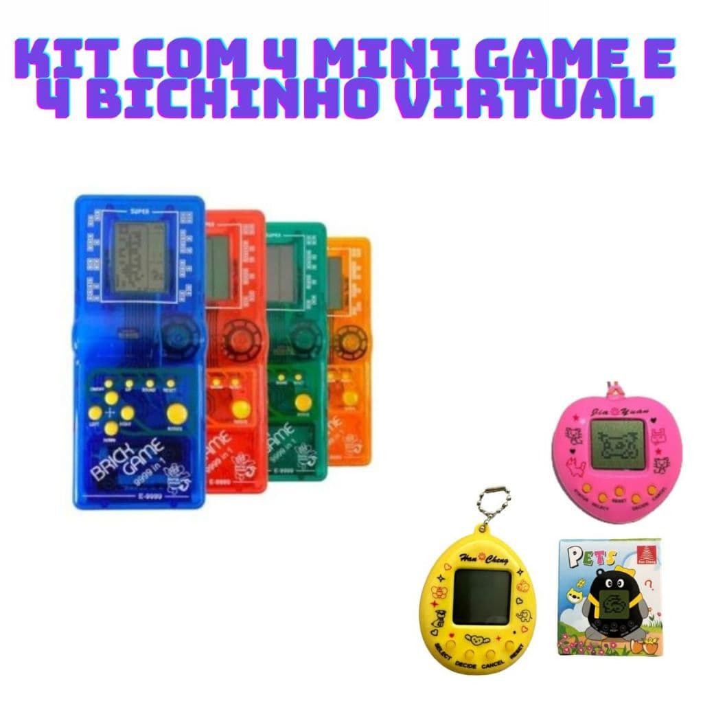 Kit com 4 Super Mini Game e 4 Bichinho Virtual