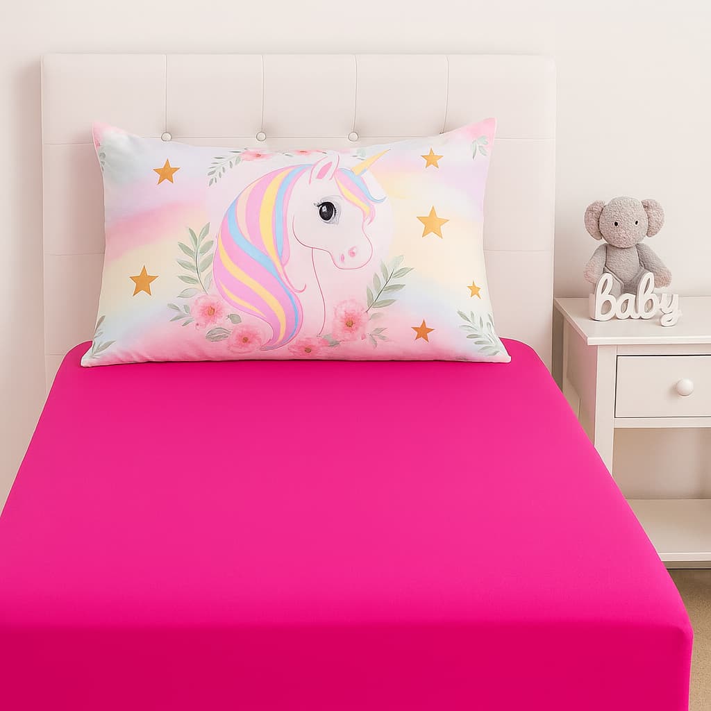 Jogo de Lençol Solteiro 2 Peças com elástico Unicornio Menina