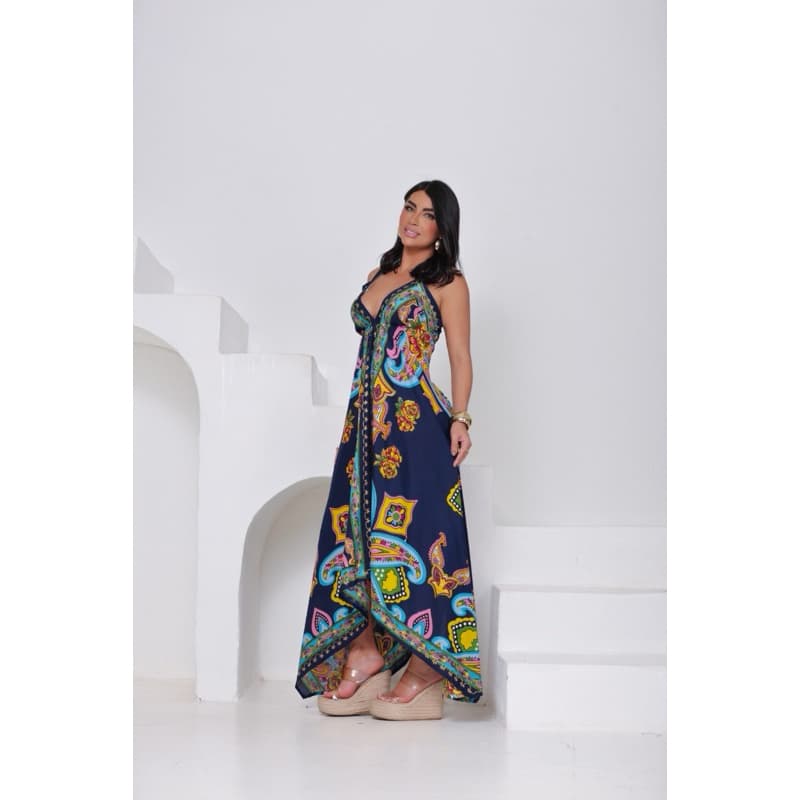 vestido lenço com elástico nas costas