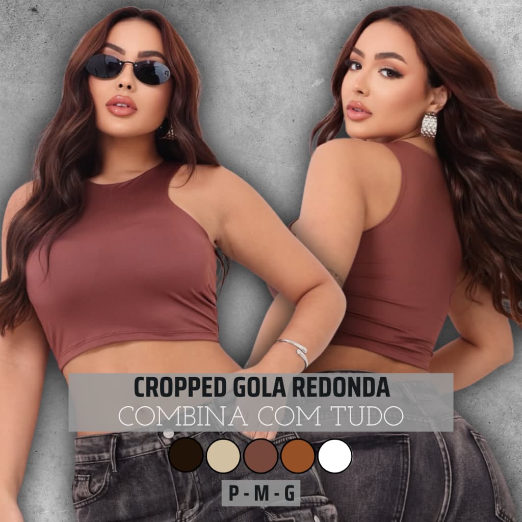 Cropped Blusinha Dia A Dia Blusa Gola Redonda Básica Regata Feminina Nadador Moda Verão Top Malha Suplex Casual Forrado