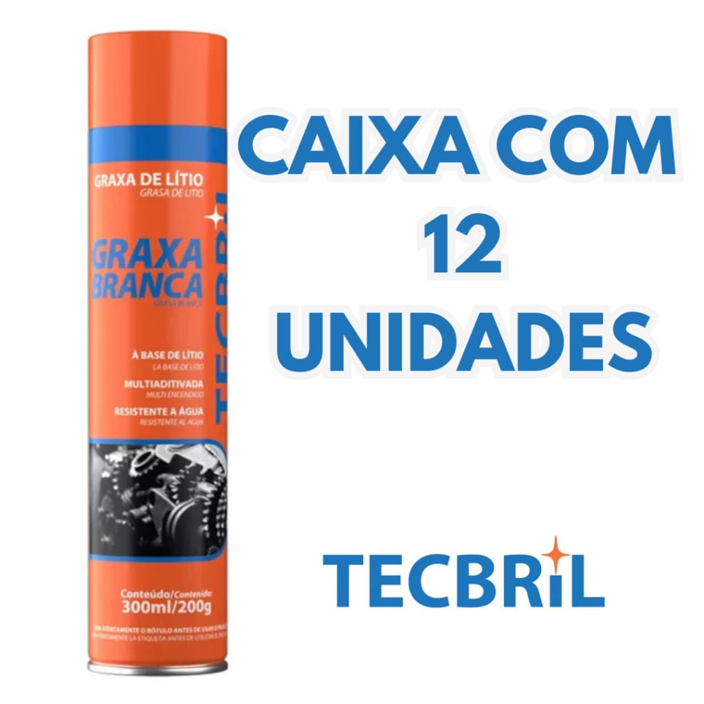 Kit com 12 unidades Graxa Branca de Lítio Spray 300ml - Lubrificação e Proteção Anticorrosiva