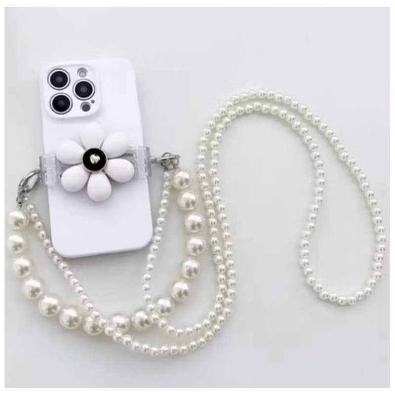kit com 3 peças corrente perolado pérola luxo para celular iPhone Android alça corrente
