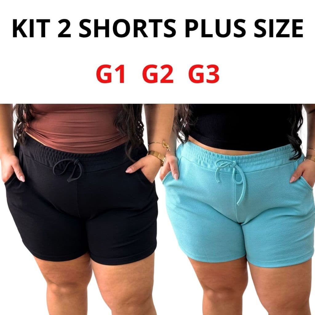Kit 2 Shorts Plus Size Feminino Malha Crepe Premium Zero Transparência Verão