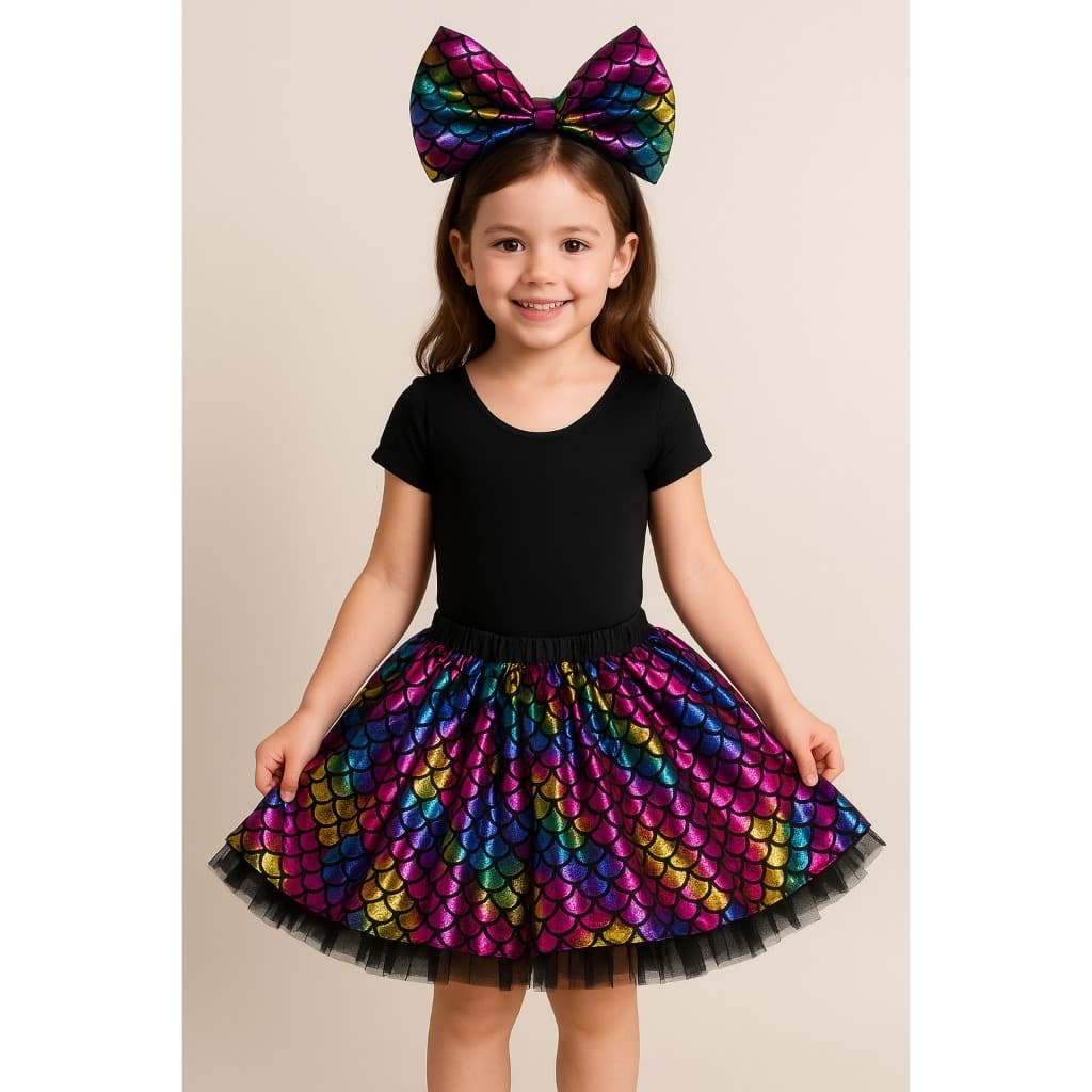 Fantasia Saia + tiara Carnaval Halloween Sereia Metalizado Minnie - Não acompanha a camiseta