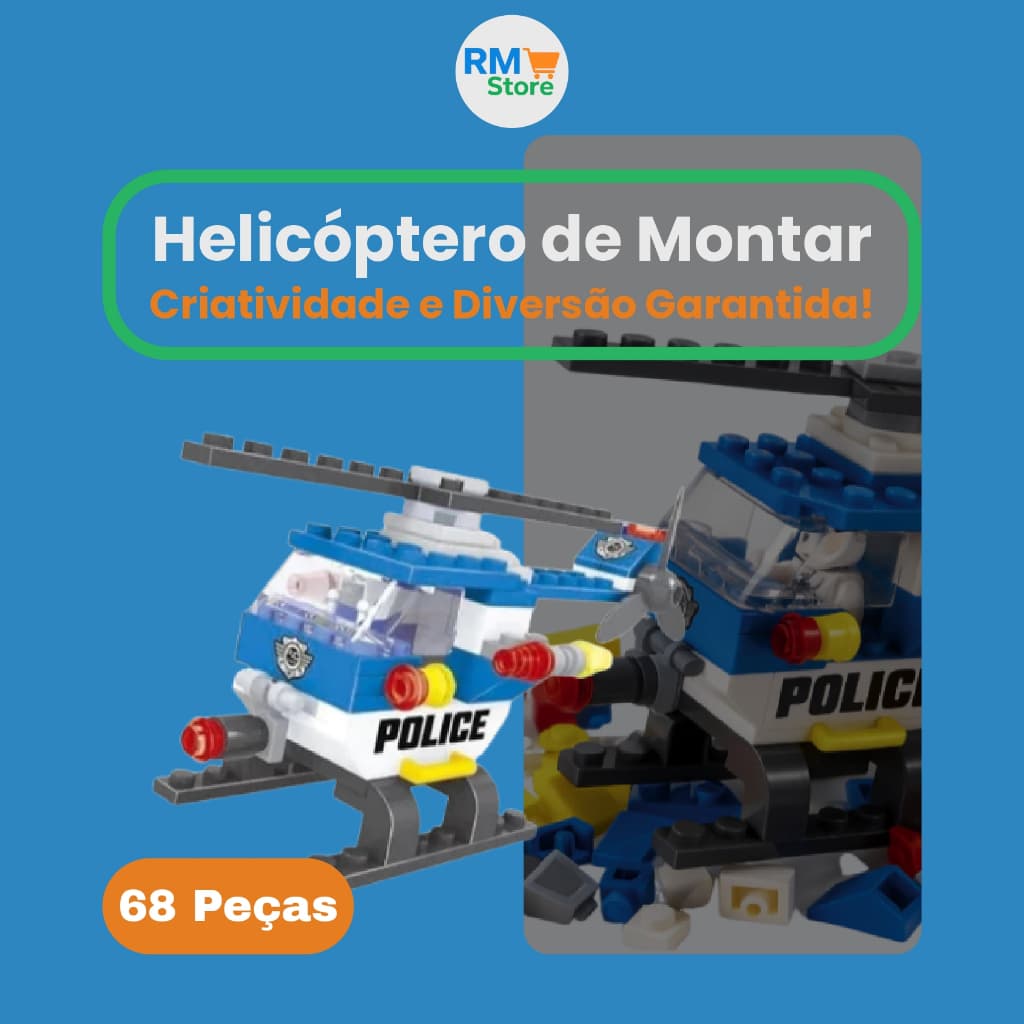 Brinquedo Helicóptero de Montar Policial com 68 Peças – Criatividade e Diversão Garantida!
