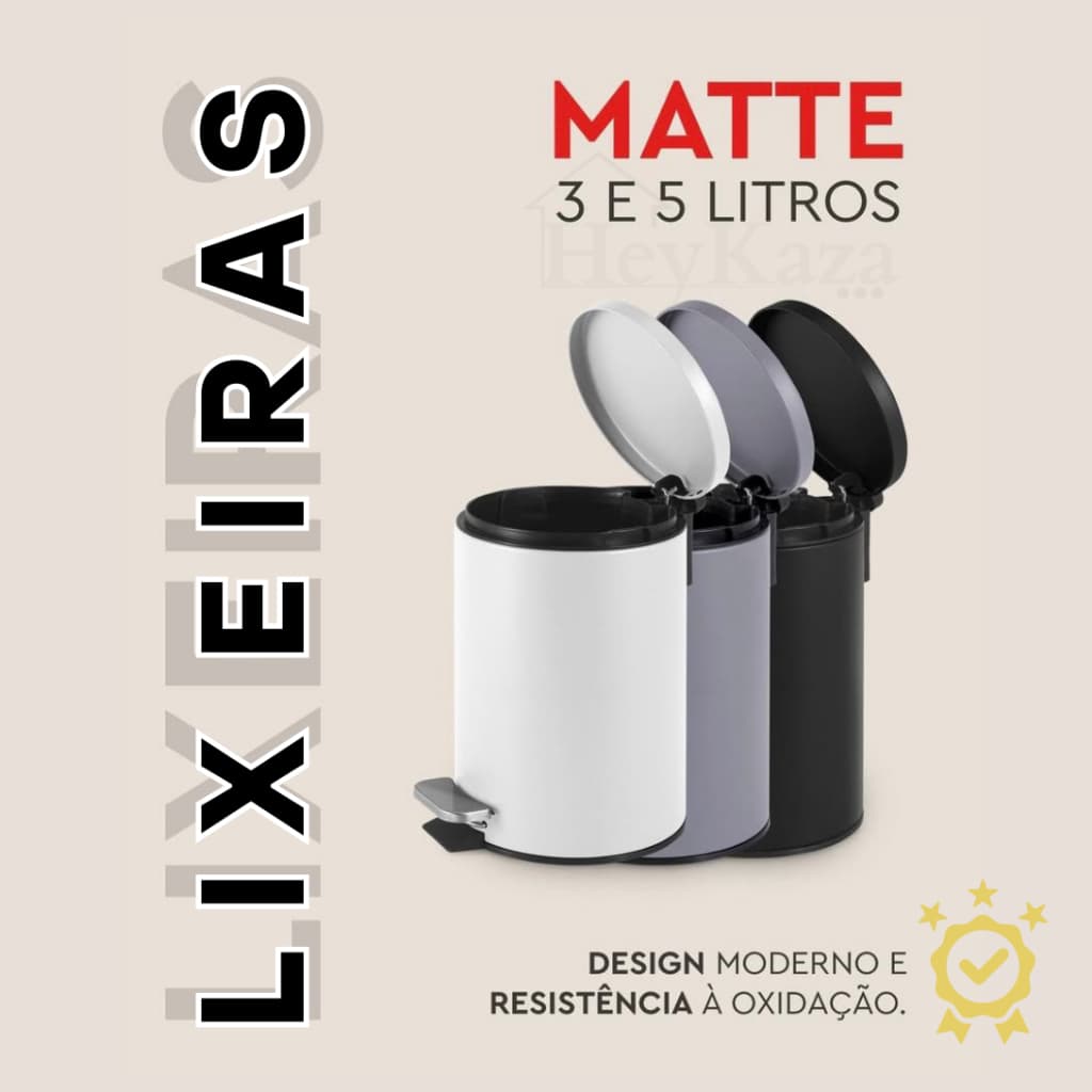 Lixeira Inox Redonda Com Tampa Pedal Branca,Preta ou Cinza 3 ou 5l Multiuso Cozinha Lavabo Varanda