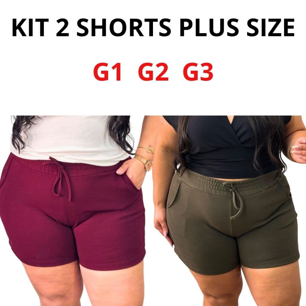 Shorts Bermuda Plus Size Feminino Kit 2 Peças Malha Crepe Premium Verão Tamanho Grande