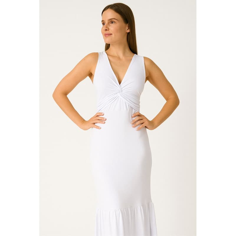 Vestido longo feminino - Vestido branco - com alça transpassada nas costa - vestido para Revelhom