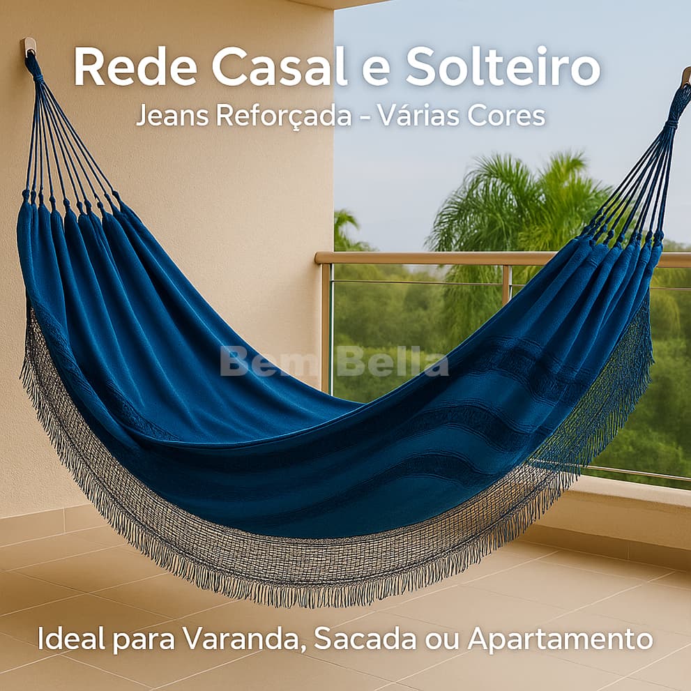 Rede de Dormir Descanso Casal e Solteiro Jeans Mesclada Reforçada 4m Varanda Sacada Apartamento Casa