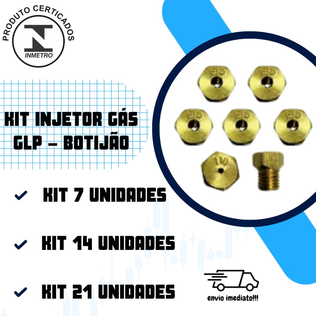 Kit Bico Injetor Gás GLP-Botijão Para Fogão Cooktop Forno para Apartamentos e Residências 7-14-21 pc