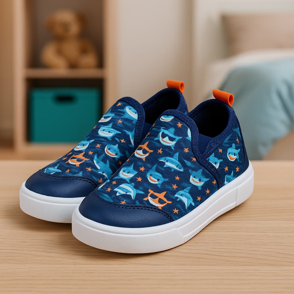 Tênis Calce Facil Tubarao Shark Menino Tenis Meia Confortavel Antiderrapante Bonito Promocao