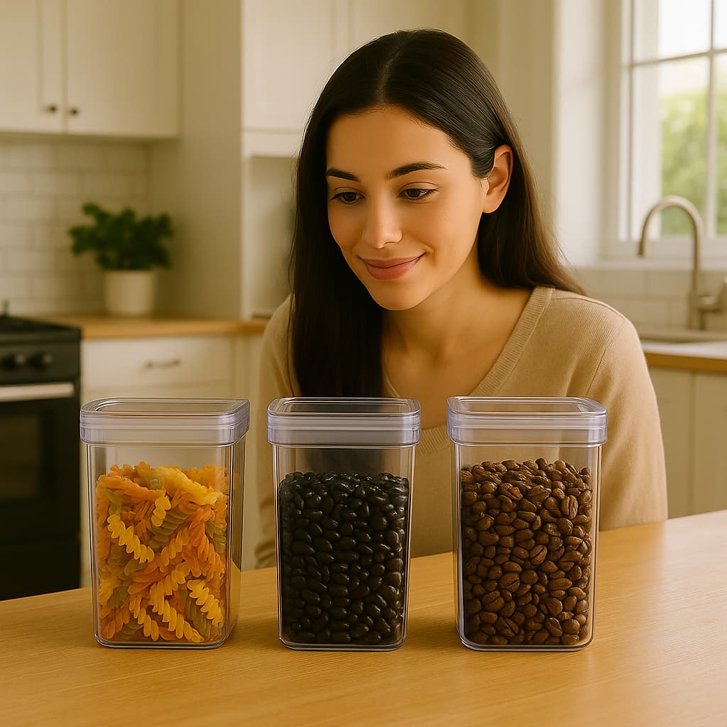 Kit Organizador Hermético Quadrado p/Mantimentos de Cozinha Armário Acrílico Cristal Livre BPA