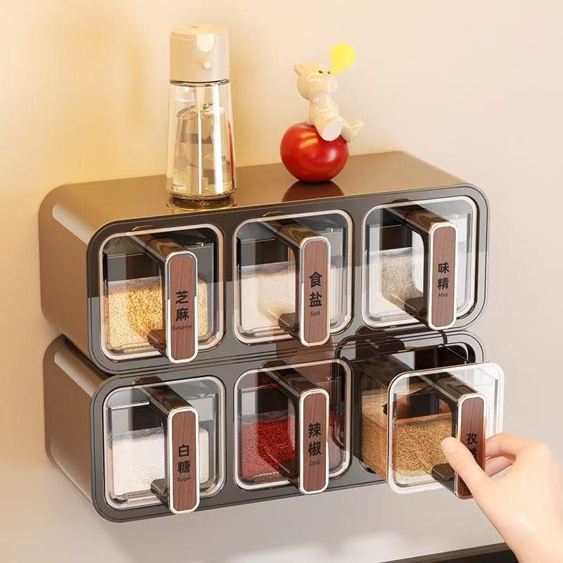 Kit Organizador de Temperos com Ventosa - Frascos para Cozinha Moderna (Inclui Porta-Sal, Açúcar e Especiarias
