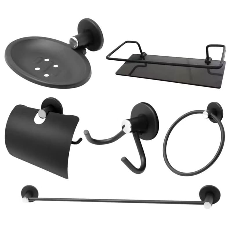 Kit Stander Preto 5 Peças + Porta Shampoo Reto Vidro Fumê