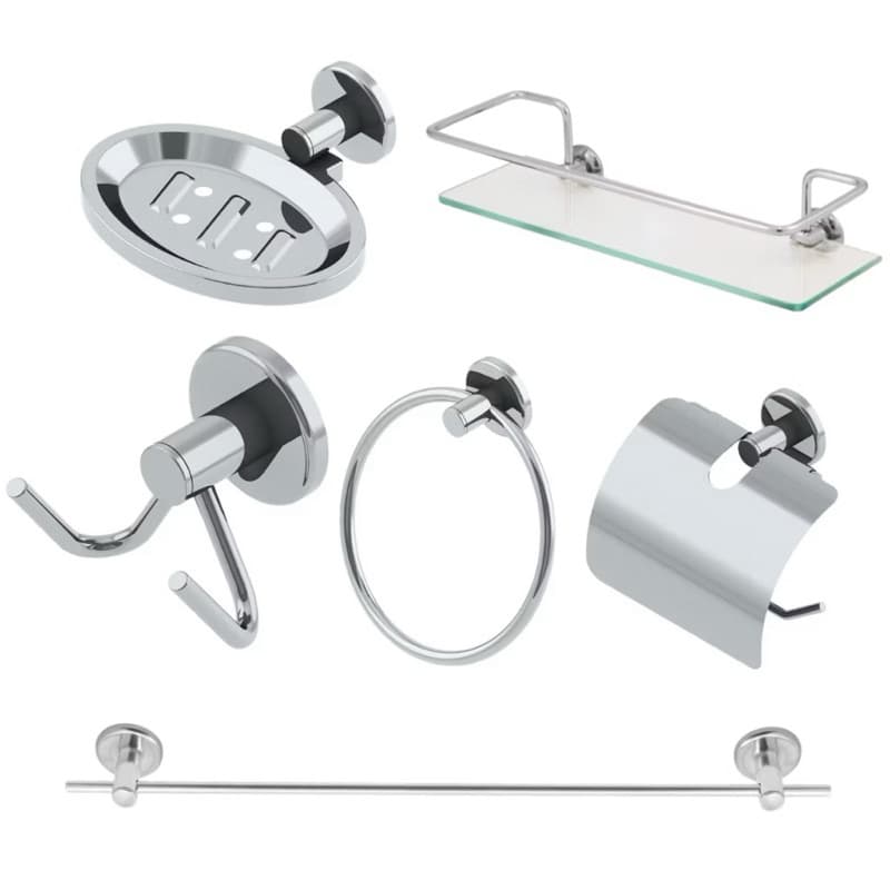 Kit Stander Cromado 5 Peças + Porta Shampoo Reto Vidro Incolor
