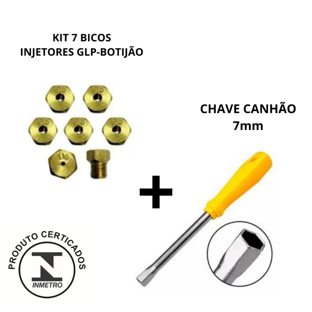 kit Conversão Fogão Cooktop Forno Gás Botijão Glp 7 Injetores + Chave Canhão 7mm