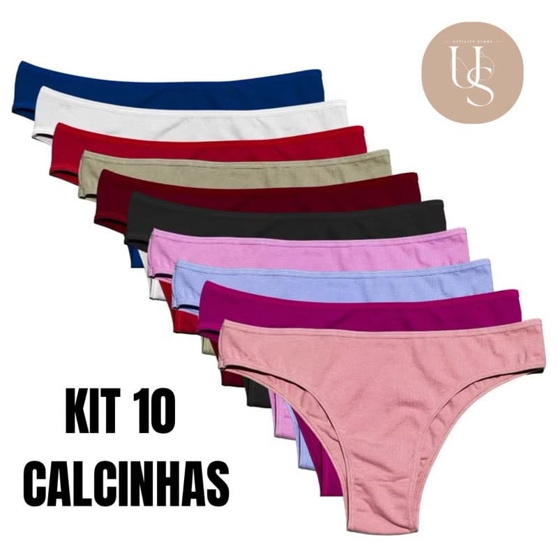 Kit Calcinha Feminina Algodão Adulto 10 Calcinhas Tanga Confortável
