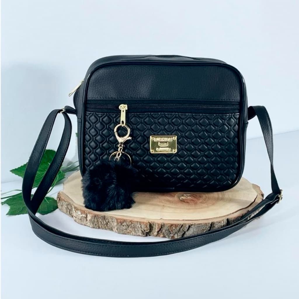Bolsa Feminina Tiracolo Transversal Pequena Varias Cores com Alça Lateral C/ POMPOM