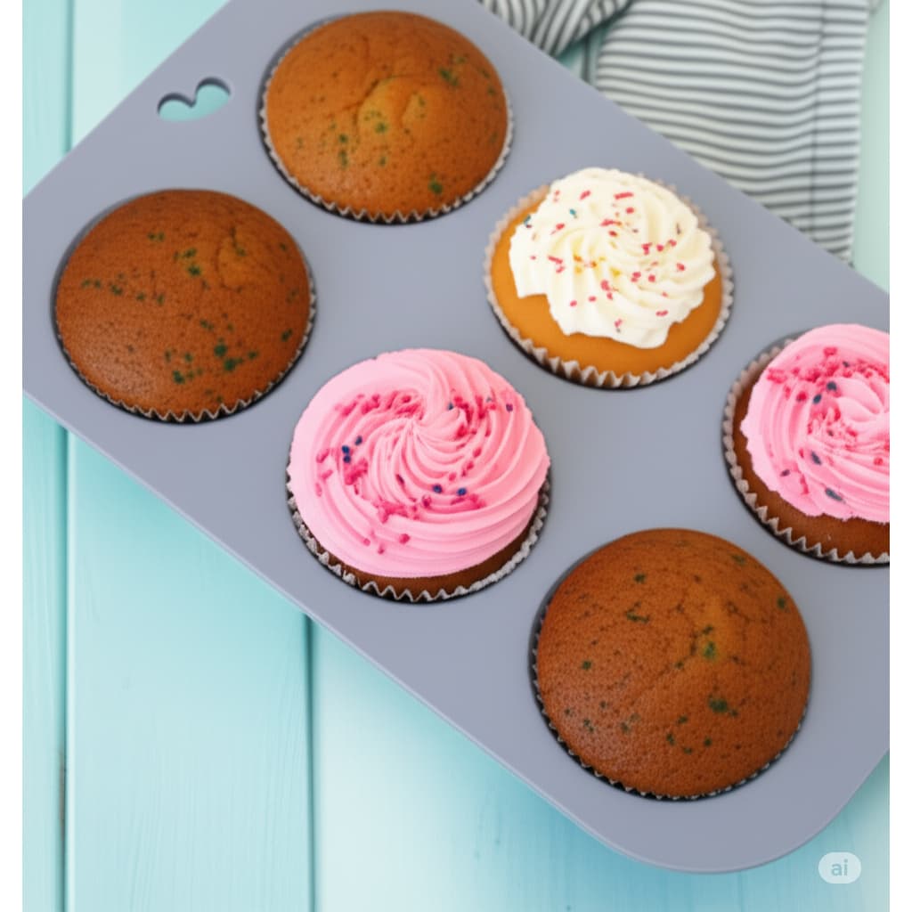Forma De Silicone 25,5cmX16cm Cupcake Bolo Pudim Gelatina Forno AirFryer Micro-ondas Lava-louças Vermelha Cinza Preta