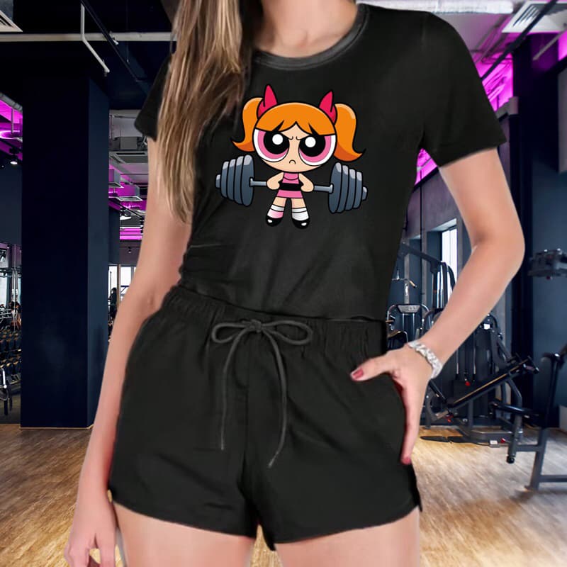 Kit short Camiseta e short treino Academia Gym fitness malhação as meninas super poderosas premium style streetwaer