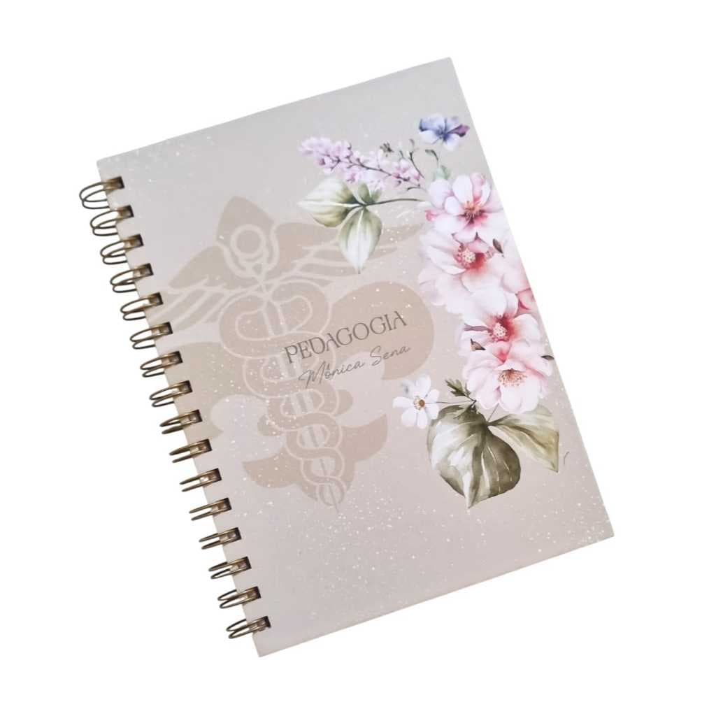 Caderno Profissões Profissões Capa Dura Floral Personalizado com Nome + Marcador de Página Brinde