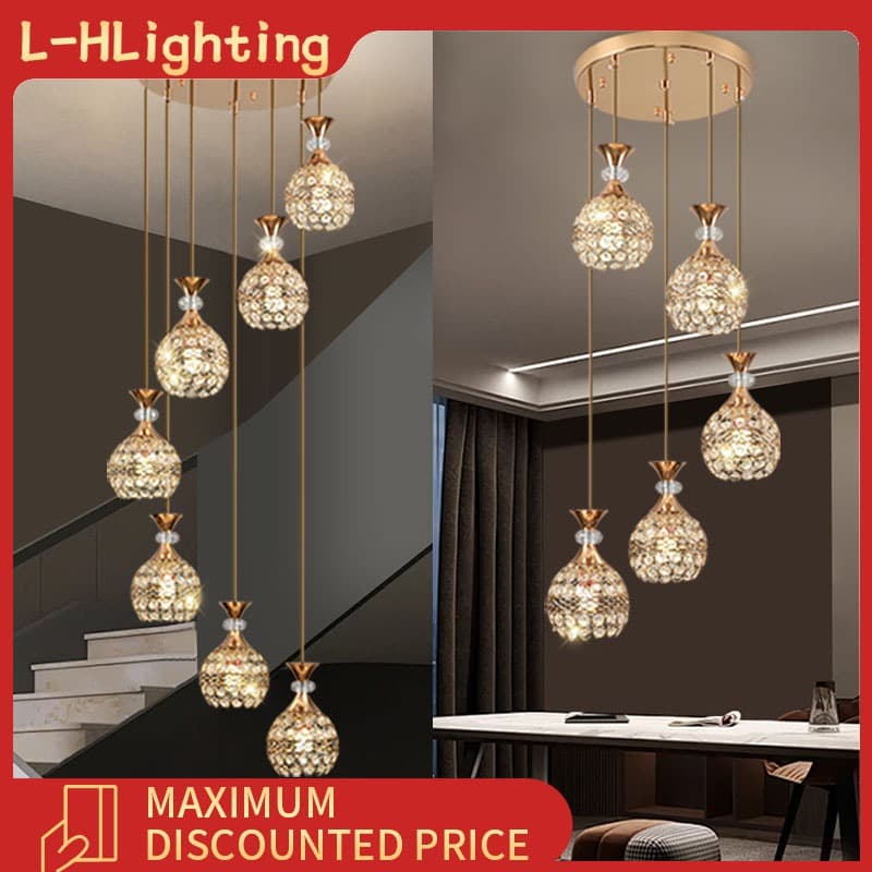Luminária pendente longa para sala de estar, luminária decorativa de cristal para sala, luminária para sala de jantar