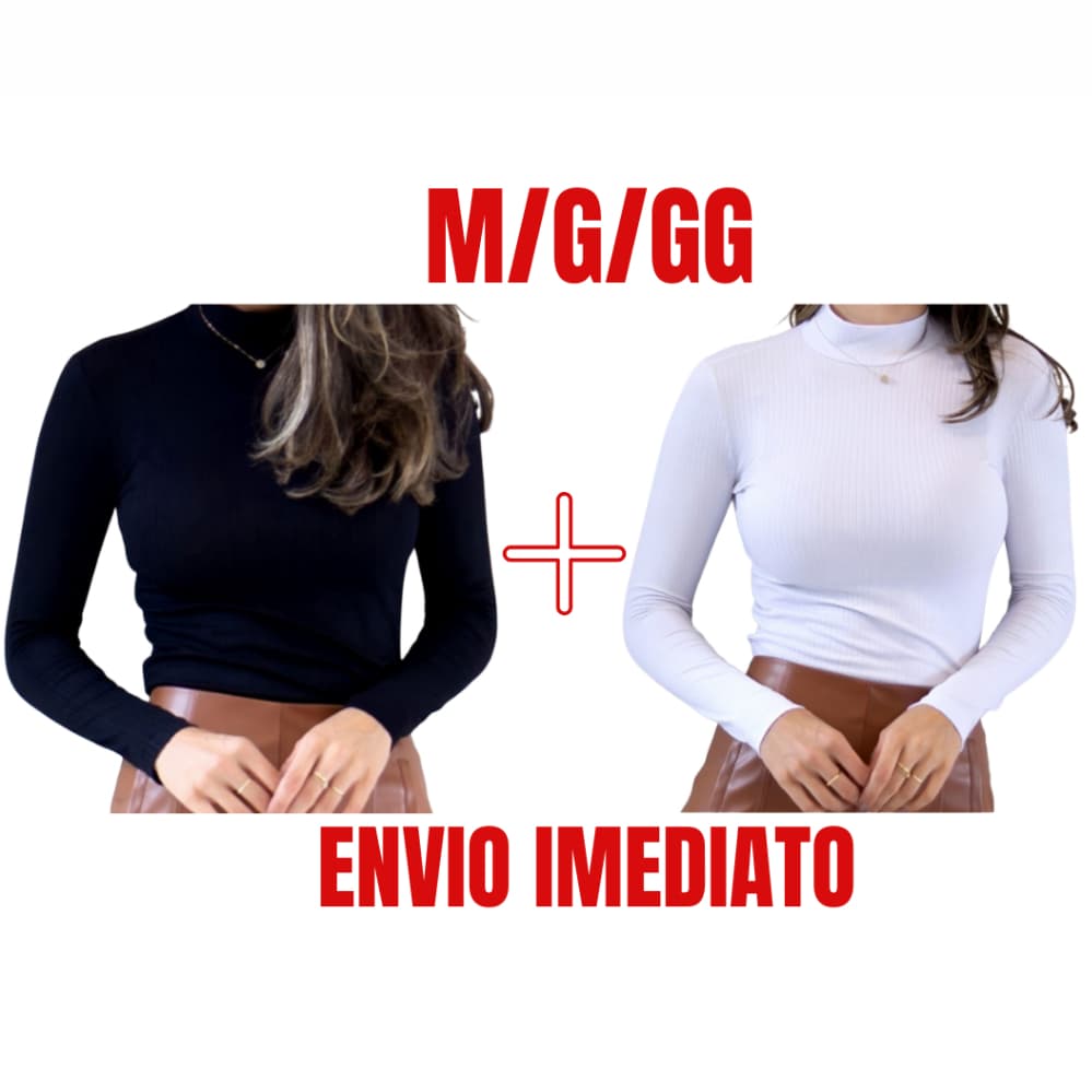 Kit 2 Blusas De Frio Gola Alta Manga Longa Canelada Moda Feminina