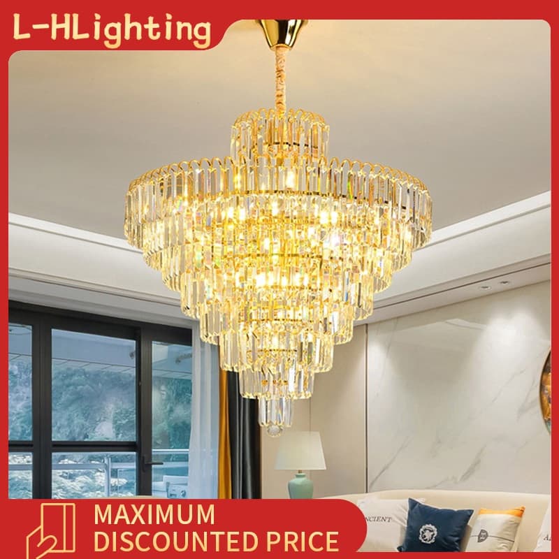 Lustre de cristal para sala de estar, decoração, quarto e sala de jantar com luz de 3 cores