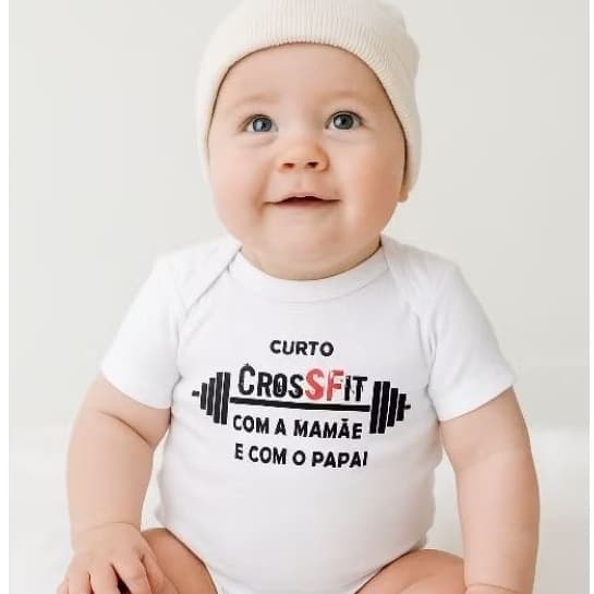 Roupa De Bebe Body Personalizado Frase Curto Crossfit Com A Mamãe e com o Papai