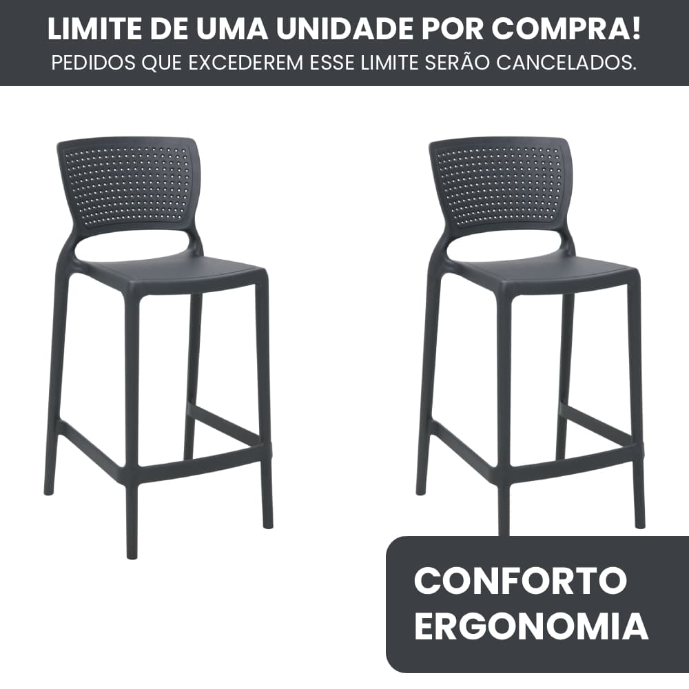 Kit 2 Cadeiras Banqueta Tramontina Alta Safira Grafite Preta Balcão Bar Lanchonete Quiosque