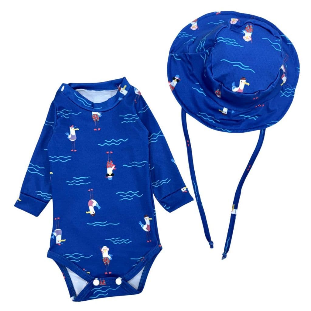 Kit Body + Chapéu Bebê Proteção Solar Praia Piscina Verão Infantil Roupa de Banho Menino e Menina