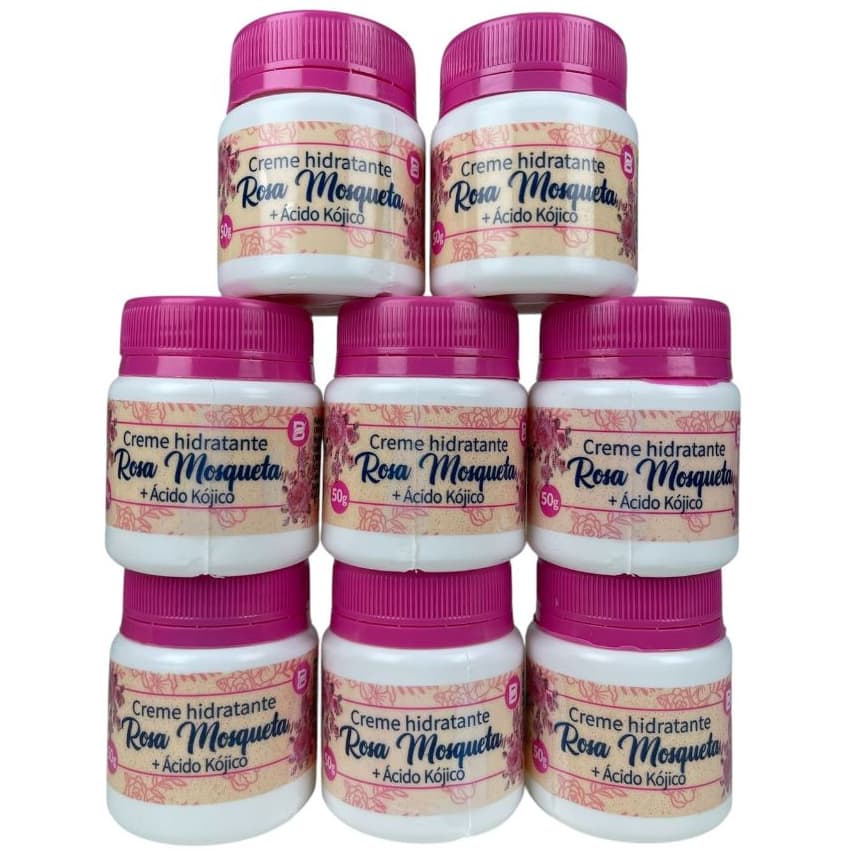 Kit com 8 Creme Rosa Mosqueta + Ácido Kójico Original 50g Baruc Cosméticos