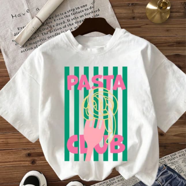 Camiseta Básica Feminina Pasta Club Blusa Gola Redonda Tendência Envio Imediato